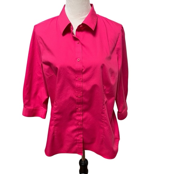 Coldwater Creek Large (14) Pink Button Up Shirt 3/4 Sleeve Cotton - Picture 1 of 7
